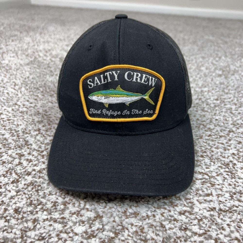 Salty Crew Hat Cap Baseball Snap Back Black Trucker Mesh Fish Patch Fishing Mens